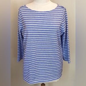 Croft & Barrow White Light Blue Striped Coastal Nautical Long Sleeve Top Size XL